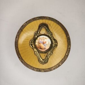 Antique Gold Gilt Ormolu Filigree Guilloche Enamel Dresser Powder Box W Lid Vtg